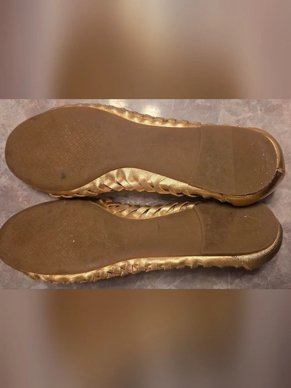 Tory Burch Gold Woven Leather Ballet Flats